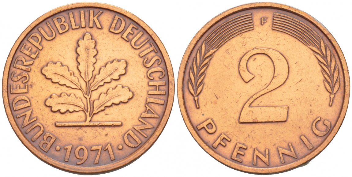 ФРГ 2 ПФЕННИГА 1971 F KM 106a, J.381a сталь плакированная сталь плакированная медьюю 4532-1259