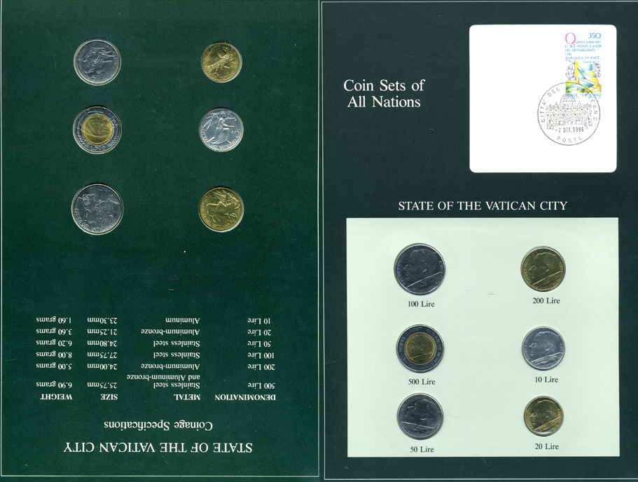 Ватикан набор из 6 монет ND серия наборы мира, запайка в буклете с маркой    UNC  14-01-03-18