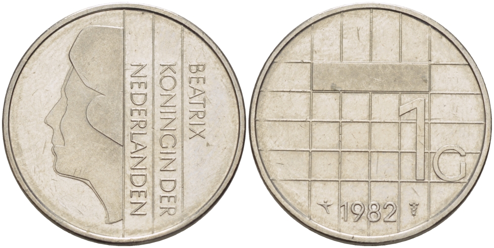Нидерланды 1 гульден 1982 Беатрикс (1980-2013) KM 205 никель 31-915