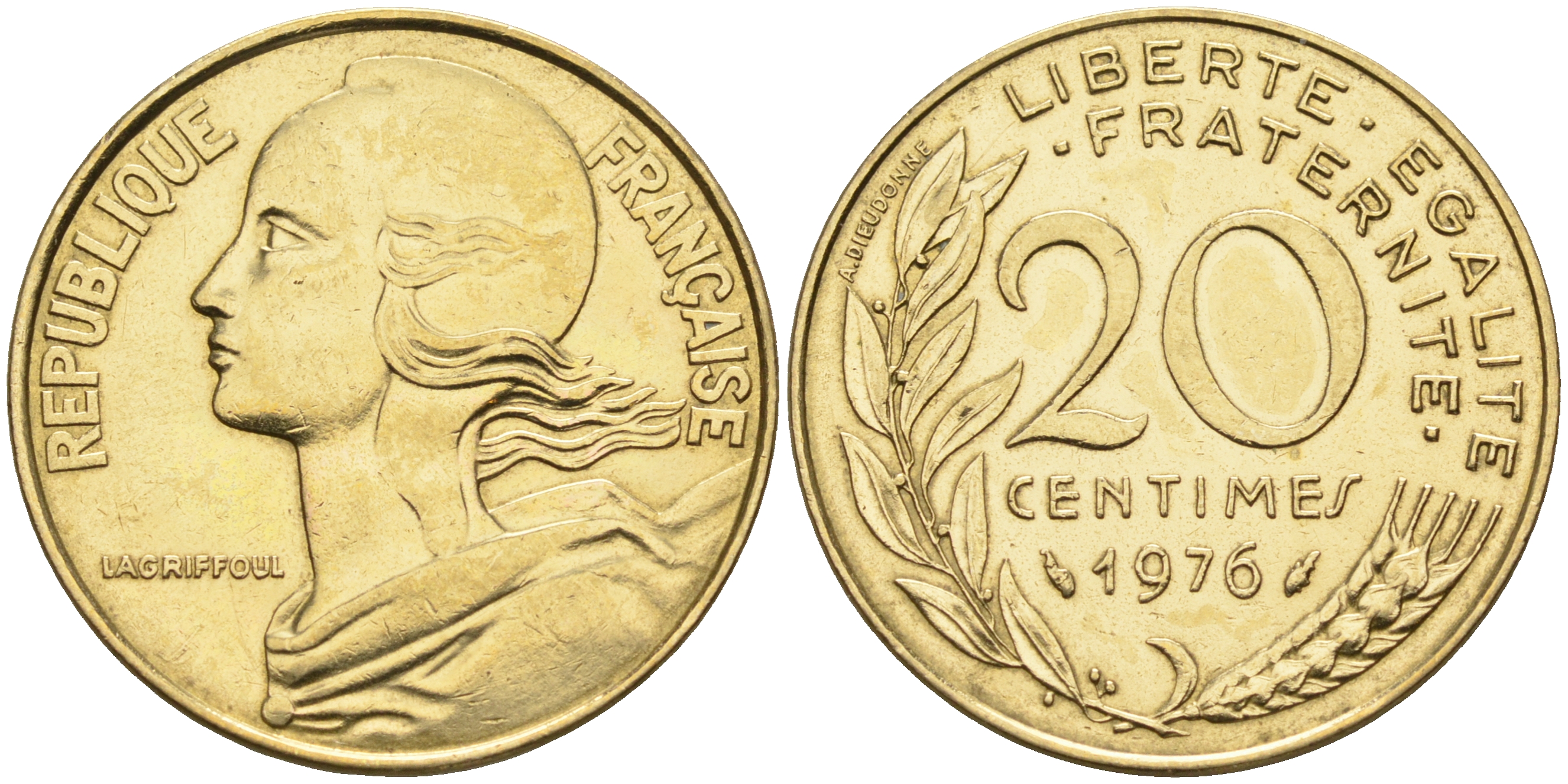 Франция 20 сантимов 1976 тип Marianne KM 930 медь алюминий никель    4177-114