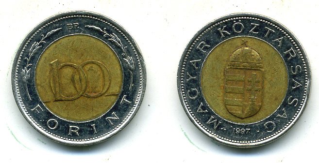 ВЕНГРИЯ 100 ФОРИНТОВ 1997 KM 721 биметалл 25-857