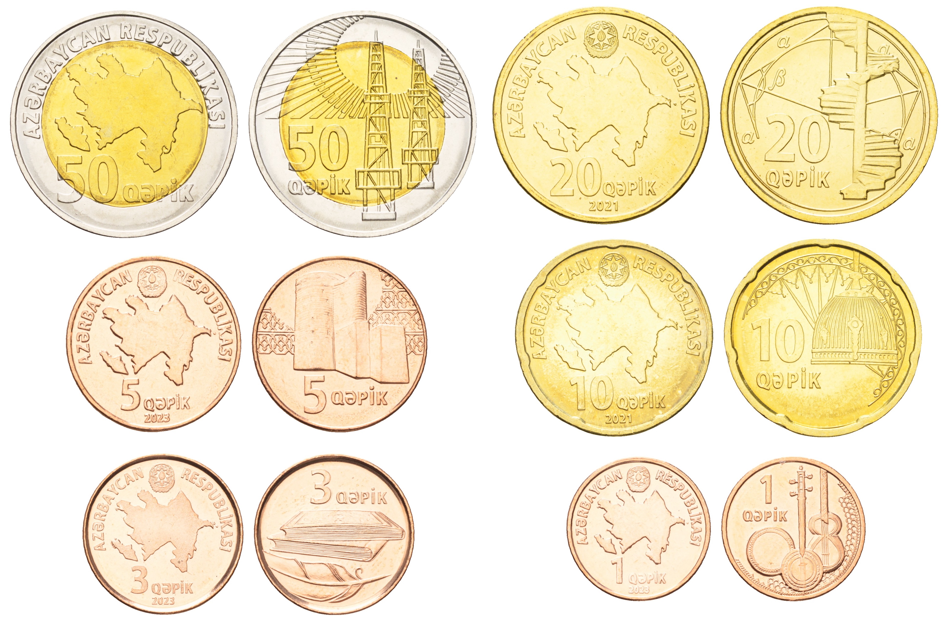Азербайджан лот из 6 монет 2021-2023 1, 3, 5, 10, 20, 50 гапиков    UNC  M85-05