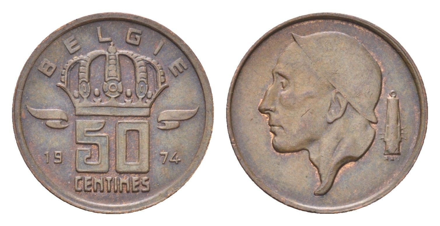 Бельгия 50 сантимов 1974 Belgie, Бодуэн I (1951-1993) KM 149 бронза 4705-264