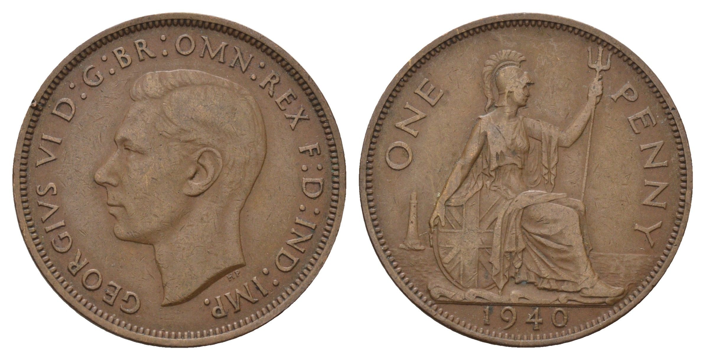 Великобритания 1 пенни 1940 Георг VI (1936-1952) Spink 4114, KM 845 бронза 4140-115