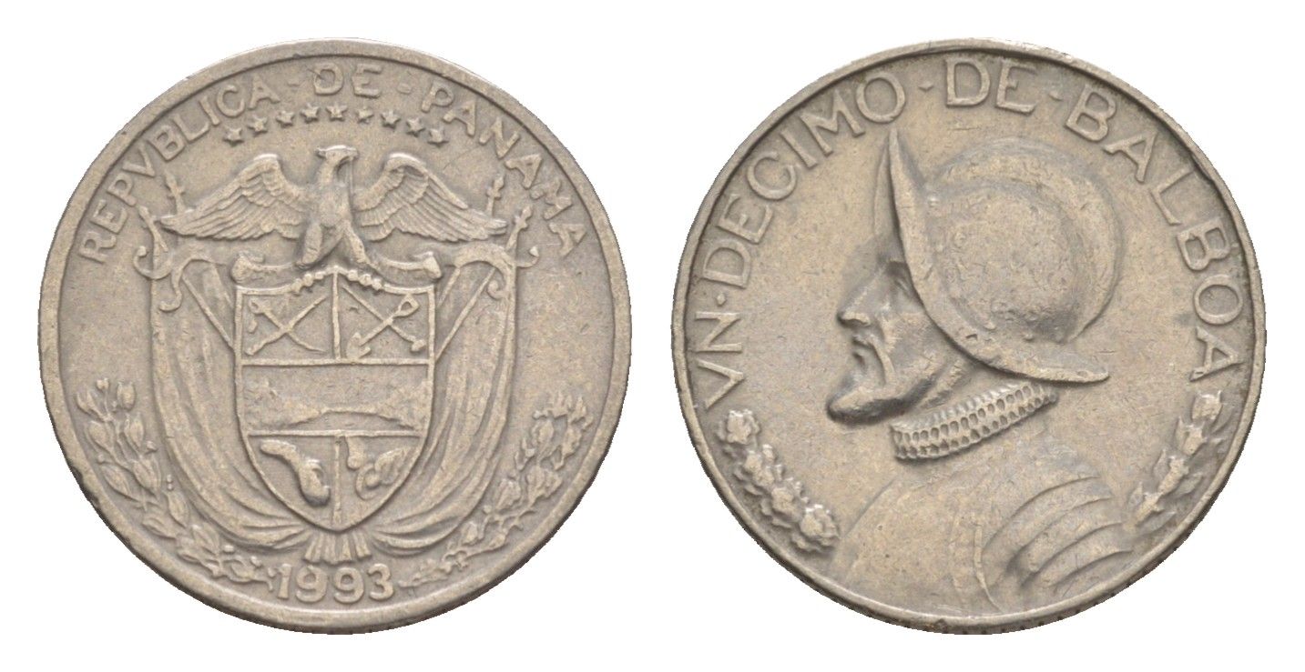 Панама 1/10 бальбоа (10 сентесимо) 1993 KM 10 медь плакированная медно-никелем 4644-167