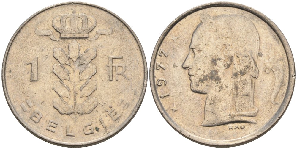 Бельгия 1 франк 1977 Belgie KM 143.1 медно-никель 4395-1015