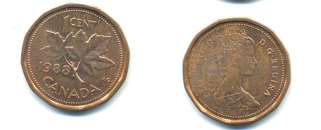 КАНАДА 1 ЦЕНТ 1988 КЛЕНОВЫЙ ЛИСТ KM 132 бронза 177-1424