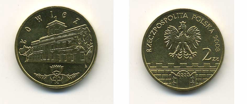 Польша 2 злотых 2008 серия города Польши, Лович KM 630 латунь UNC 35-641