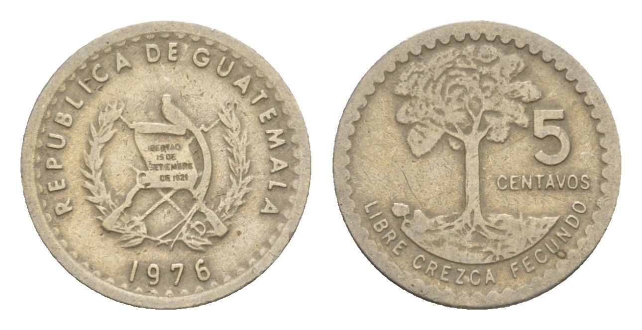 Гватемала 5 сентаво 1977 KM 270 медно-никель 4649-924