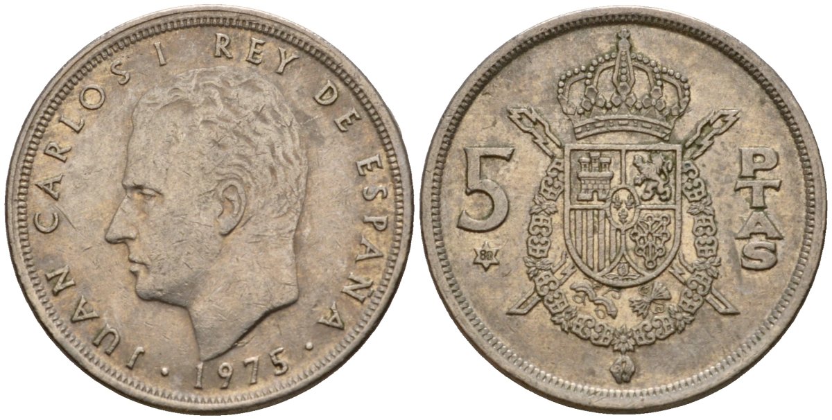 Испания 5 песет 1975 (80) Хуан Карлос I (1975-2014) KM 807 медно-никель 210-323