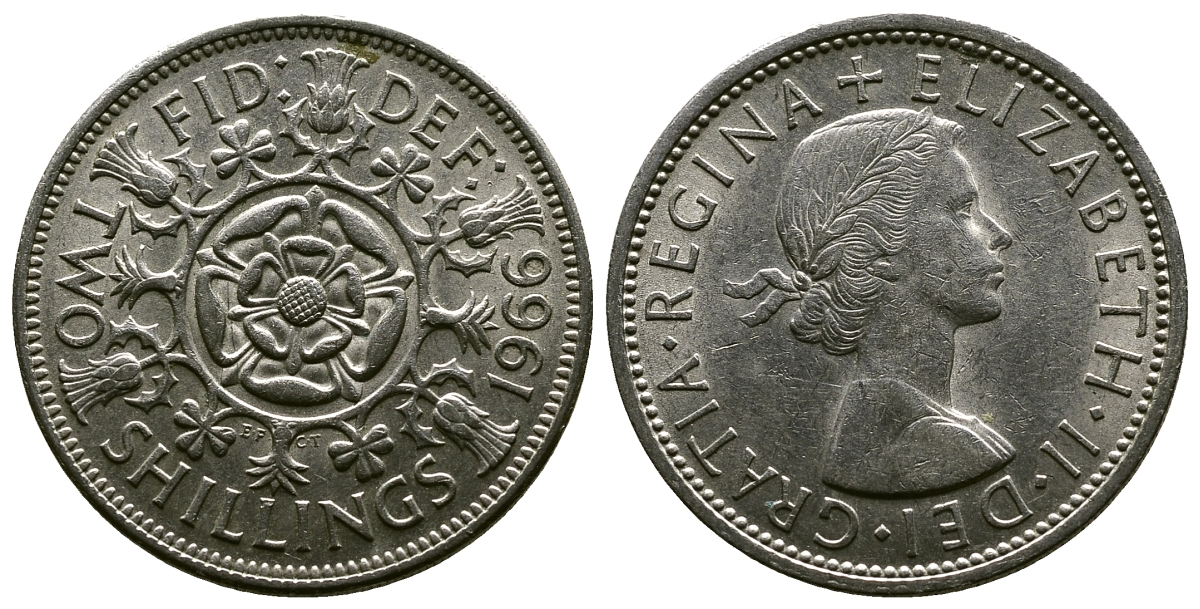 Великобритания 2 шиллинга (флорин) 1966 Елизавета II (1952-2022) KM 906, Spink 4146 медно-никель 4382-732