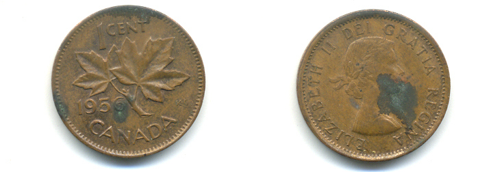 Канада 1 цент 1956 Елизавета II (1952-2022), кленовый лист KM 49 бронза 177-1319