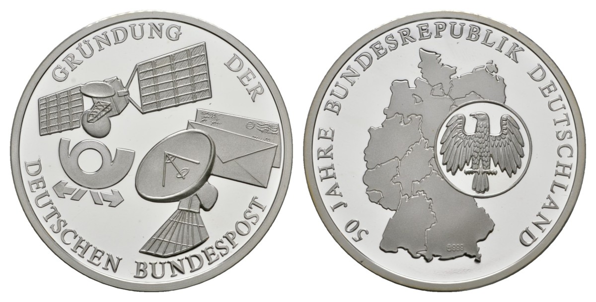 ФРГ МЕДАЛЬ 1989 50 ЛЕТ ФРГ, КОСМОС, 40 мм, 19,9 гр серебро PROOF 05-095-13