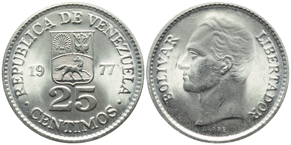 Венесуэла 25 сентимо 1977 Симон Боливар KM 50.2 никель 4392-953