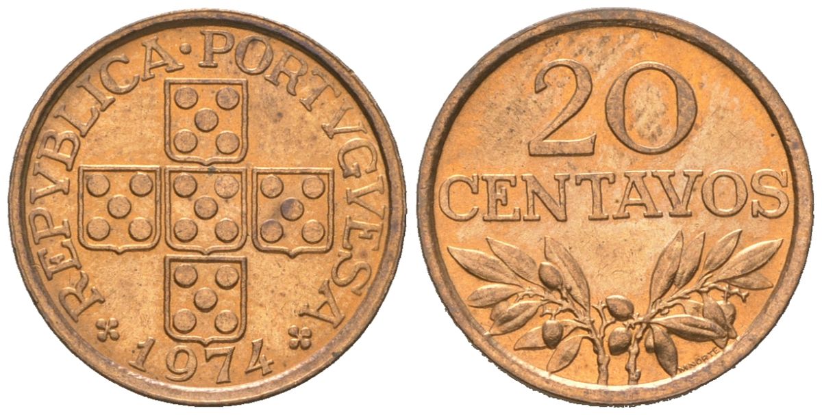 Португалия 20 сентаво 1974 KM 595 бронза UNC 4151-1022