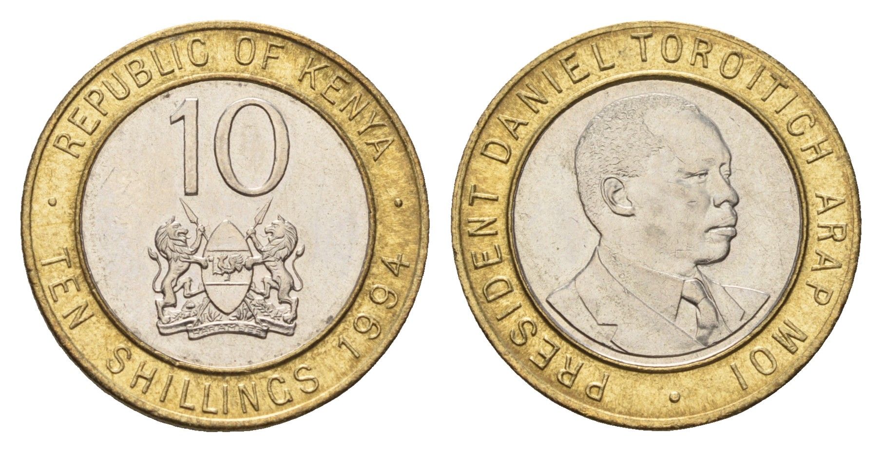 Кения 10 шиллингов 1994 Дэниэл арап Мои KM 27 биметалл UNC 4662-456