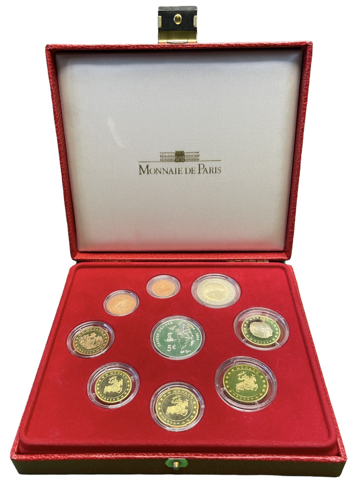 Монако евронабор из 9 монет 2004 в оригинальной коробке с сертификатом биметалл PROOF 4-3-2-09