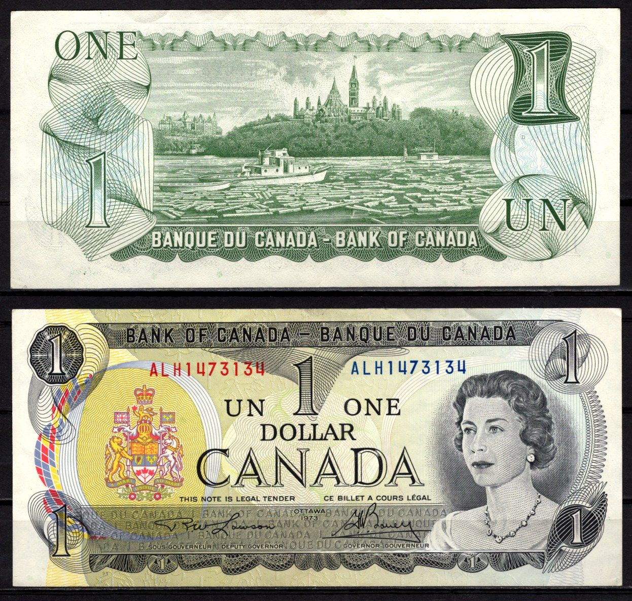 Канада 1 доллар 1973 Елизавета II, здание парламента, река Оттава Pick 85 b бумага UNC (пресс) 6299-28-3-1