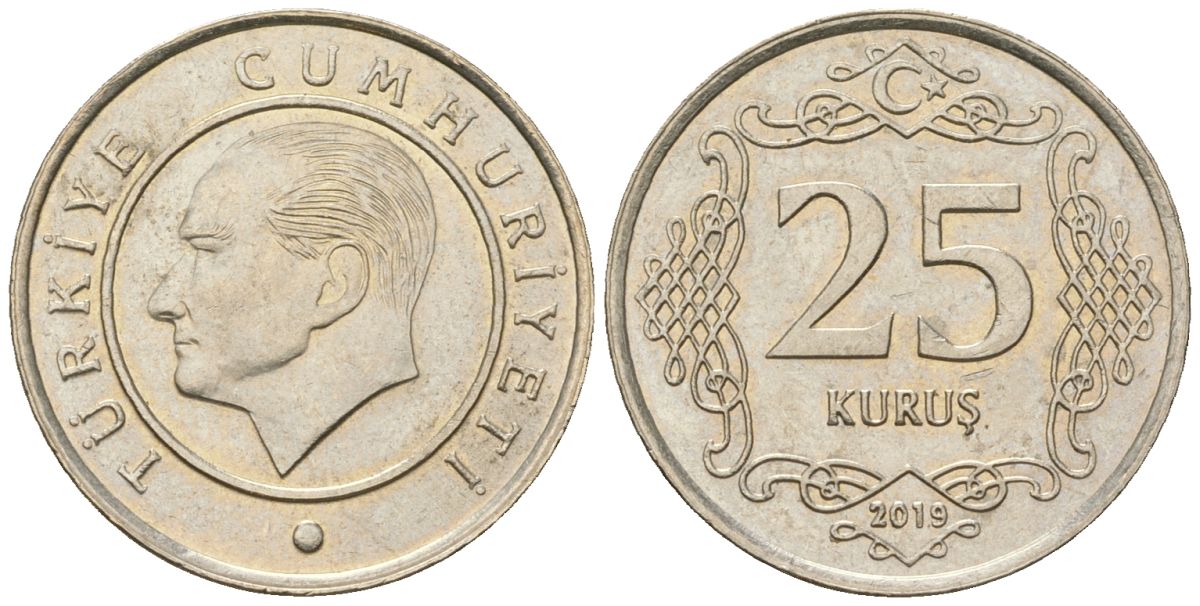 Турция 25 курушей 2019 KM 1242 медно-никель 4610-1117