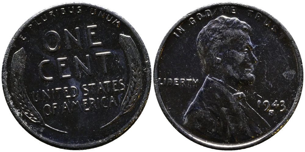 США 1 цент 1943 S (Сан-Франциско), Авраам Линкольн KM 132 a сталь плакированная цинком 4392-1238