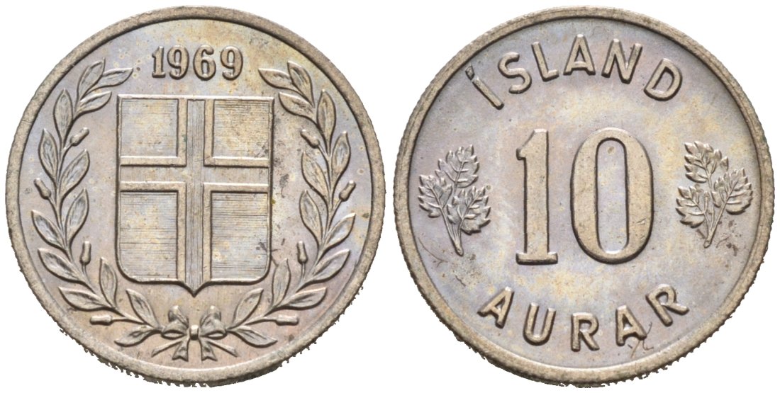 Исландия 10 эйре 1969 KM 10 медно-никель 4564-628