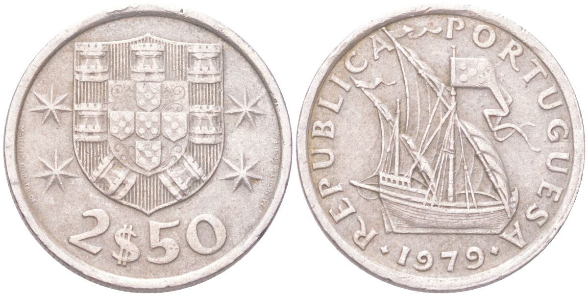 Португалия 2,5 эскудо 1979 KM 590 медно-никель 4611-926