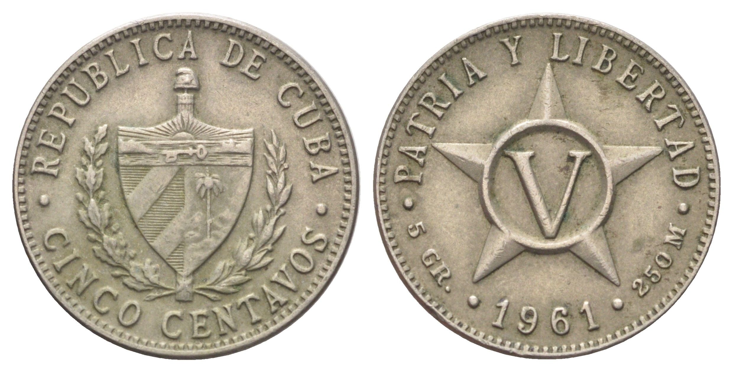 Куба 5 сентаво 1961 KM 11.3 медно-никель 4697-1141