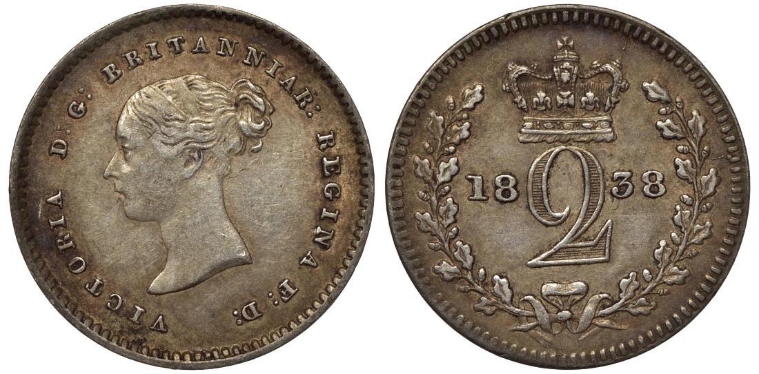 Великобритания 2 пенса 1838 Виктория (1837-1901), для обращения в Британской Гвиане и некоторых частях Британской Вест-Индии KM 729, Spink 3914E серебро 1524-444