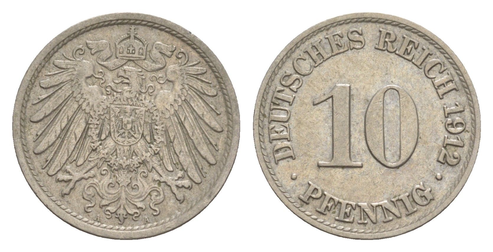Германия 10 пфеннигов 1912 A, Вильгельм II (1888-1918) KM 12, J. 13 медно-никель 4644-1212