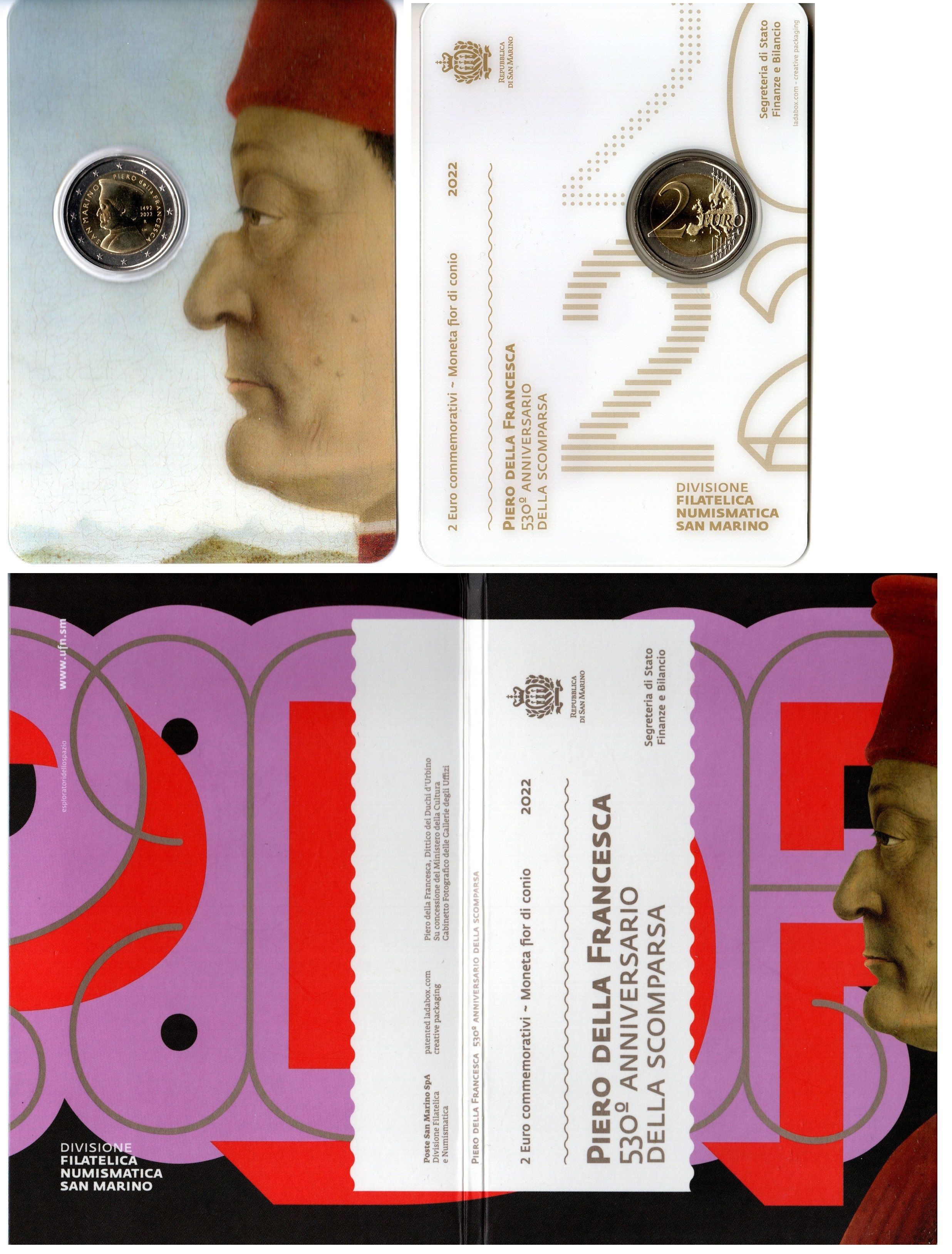 Сан-Марино 2 евро 2022 530 лет со дня смерти Пьеро делла Франческа, в оригинальном буклете KM 612 биметалл UNC 8-2-01-53