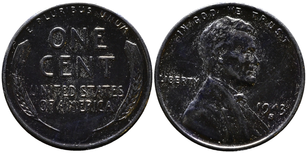 США 1 цент 1943 S (Сан-Франциско), Авраам Линкольн KM 132 a сталь плакированная цинком 4392-368