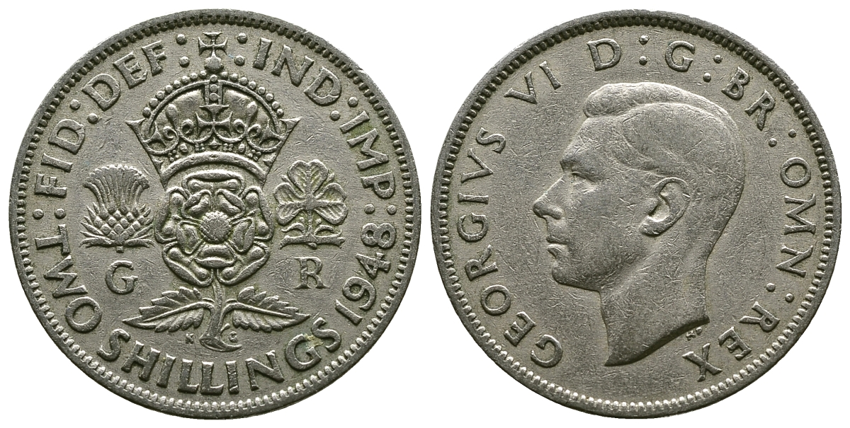 Великобритания 2 шиллинга (флорин) 1948 Георг VI (1936-1952) KM 865, Spink 4102 медно-никель 4381-1131