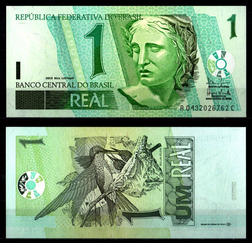 Бразилия 1 реал ND (2003-) Республика, колибри Pick 251 бумага UNC (пресс) 2119-42-2-1