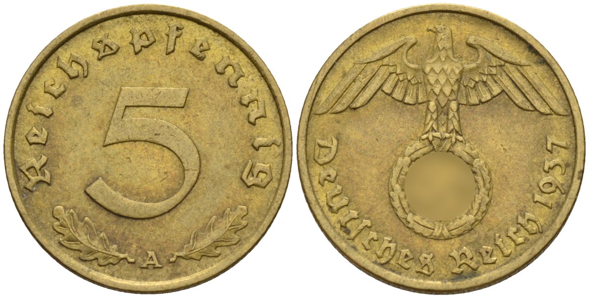 Германия 5 рейхспфеннигов 1937 A KM 91, J. 363 алюминиевая бронза 4151-737