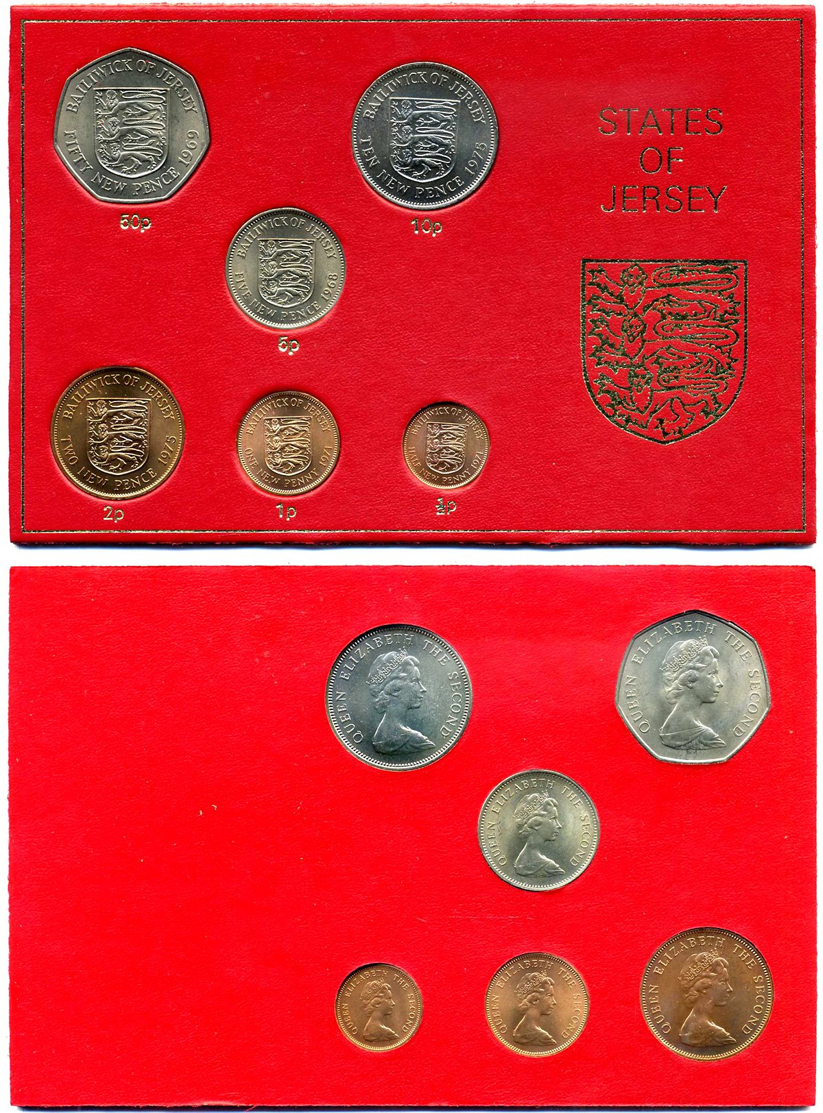 Джерси набор из 6 монет 1968-1975 новый пенни, 1/2, 1, 2, 5, 10 , 50 пенсов, в картонном буклете UNC 3-4-8-9