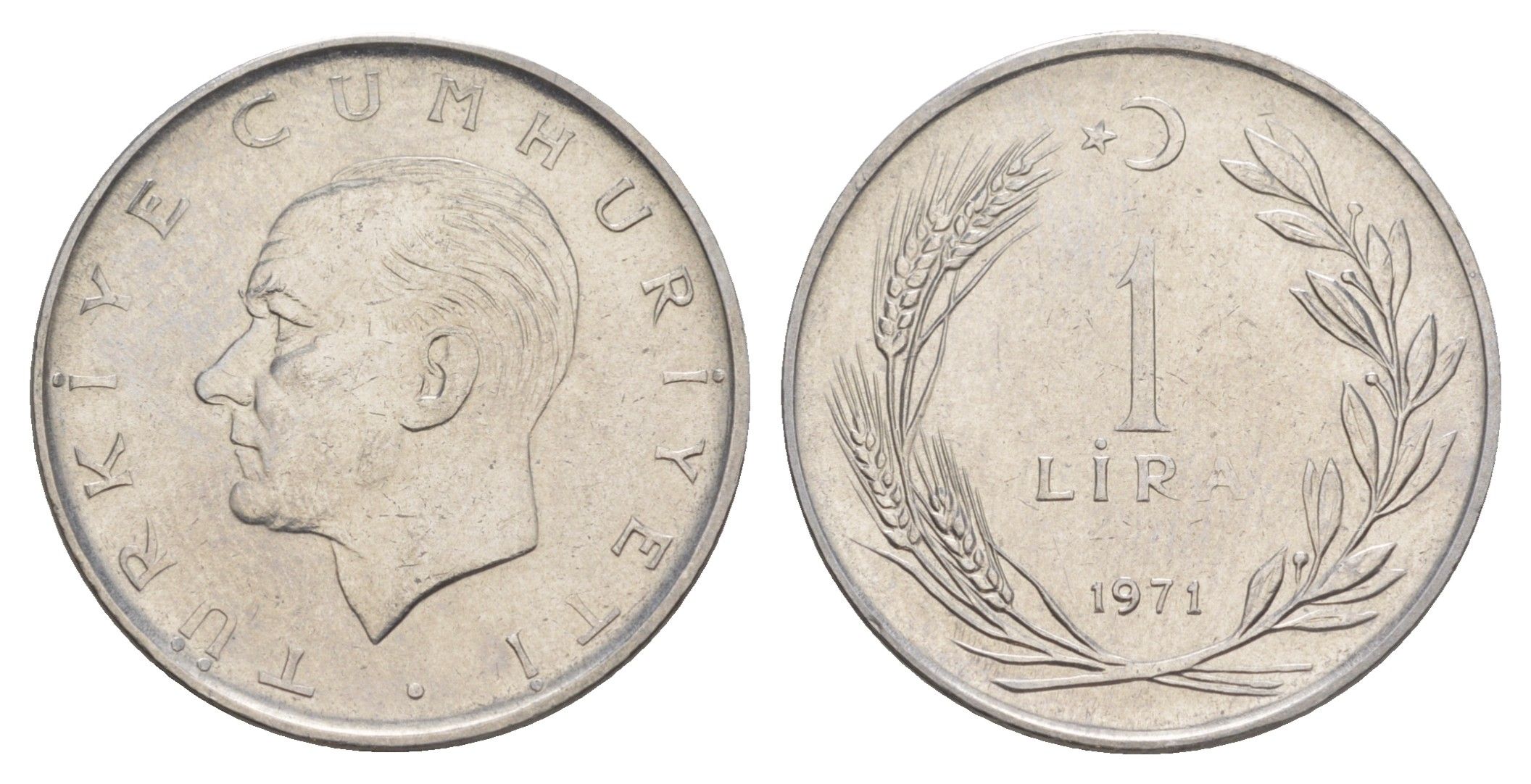 Турция 1 лира 1971 Кемаль Ататюрк KM 889a.2 нержавеющая сталь 4648-745