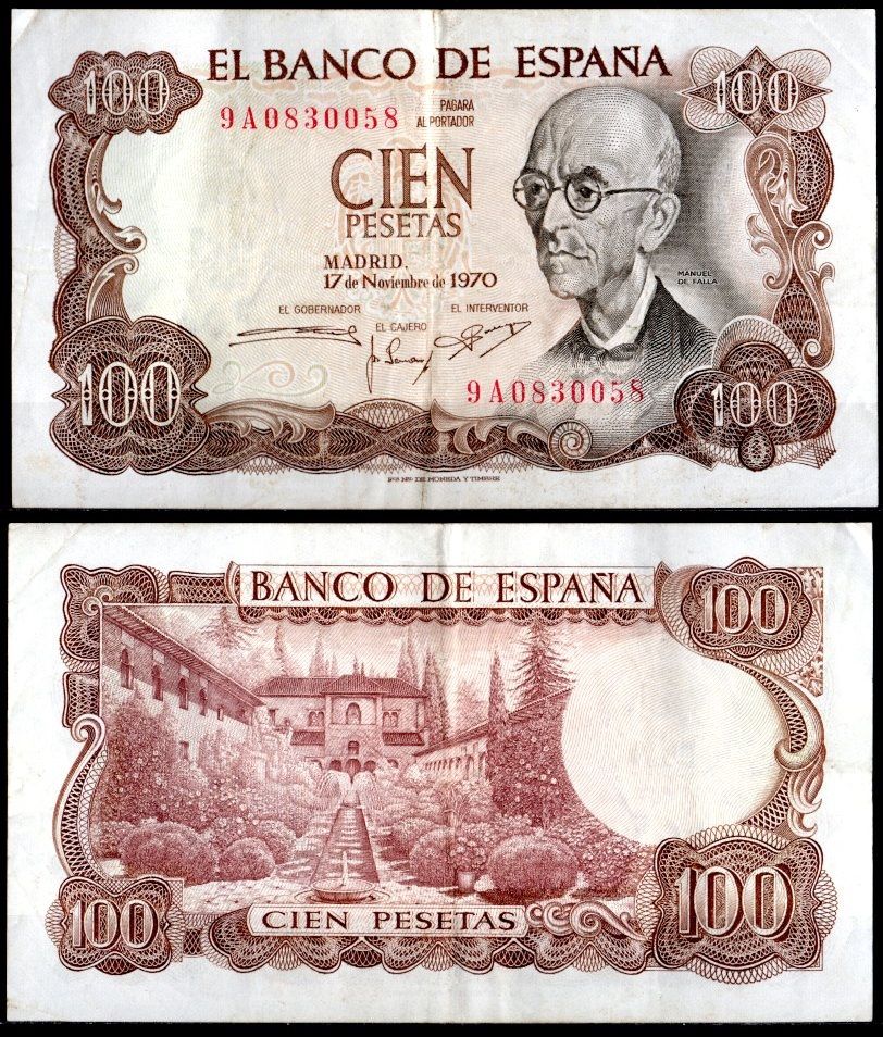 Испания 100 песет 1970 Pick 152 a бумага 8621-26-2-2