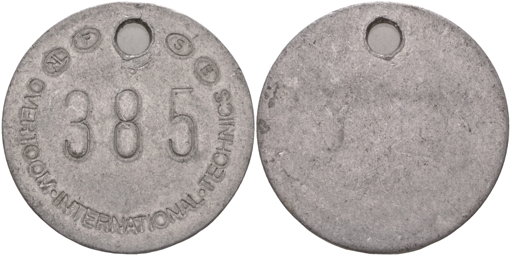 НИДЕРЛАНДЫ ЖЕТОН ND OVERTOOM INTERNATIONAL TECHNICS, 385 С ОТВЕРСТИЕМ, ДИАМЕТР 30 ММ. алюминий 97-721