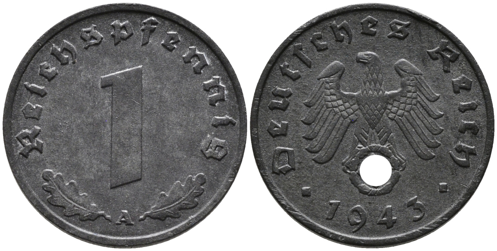 ГЕРМАНИЯ 1 РЕЙХСПФЕННИГ 1943 A KM 97, J.369 цинк 96-755