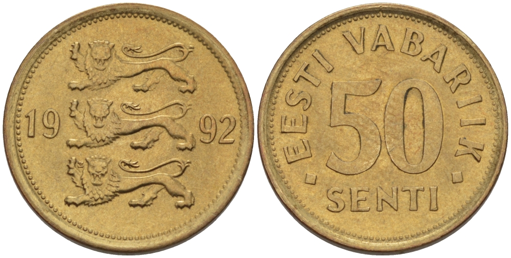 ЭСТОНИЯ 50 ЦЕНТОВ 1992 KM 24 латунь 66-736