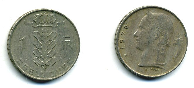 БЕЛЬГИЯ 1 ФРАНК 1970 BELGIQUE KM 142.1 медно-никель 25-1415