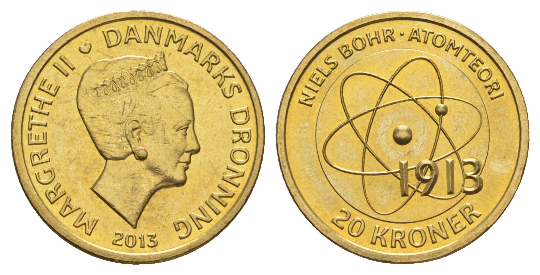 Дания 20 крон 2013 Датские ученые - Нильс Бор KM 956 алюминиевая бронза UNC 4648-127