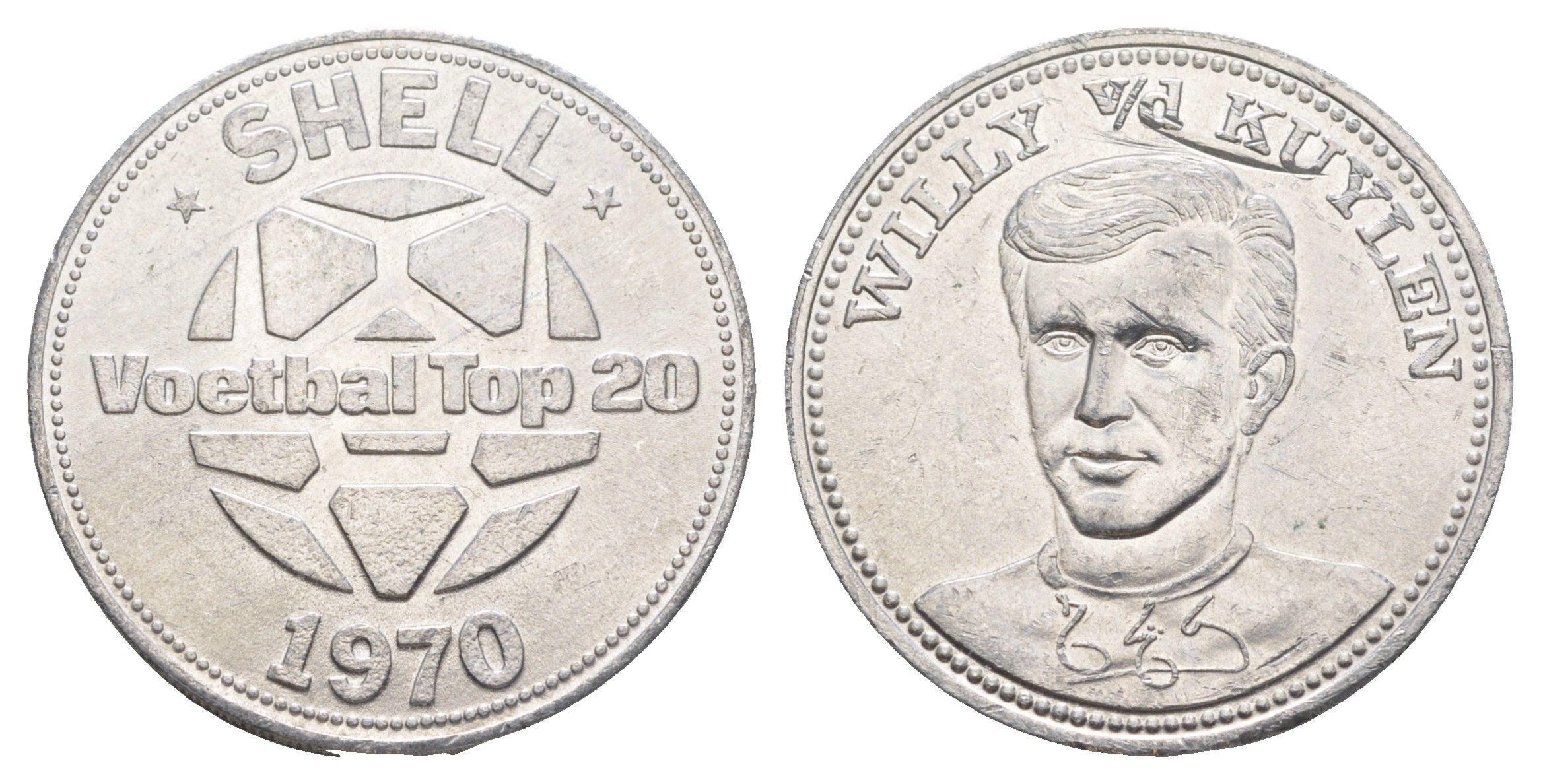 Нидерланды жетон Shell - Сборная Голландии - Вилли ван дер Кёйлен 1970 Чемпионат мира в Мексика, диаметр 30 мм, вес 3,3 гр Kooij RS012.11 алюминий UNC 4645-712