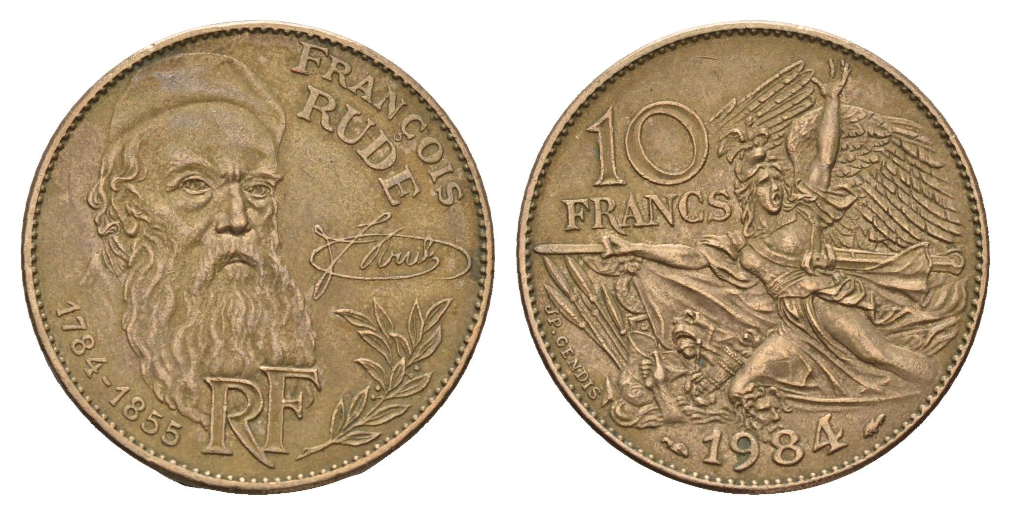 Франция 10 франков 1984 200 лет со дня рождения Франсуа Рюда KM 954 никель латунь 4118-924