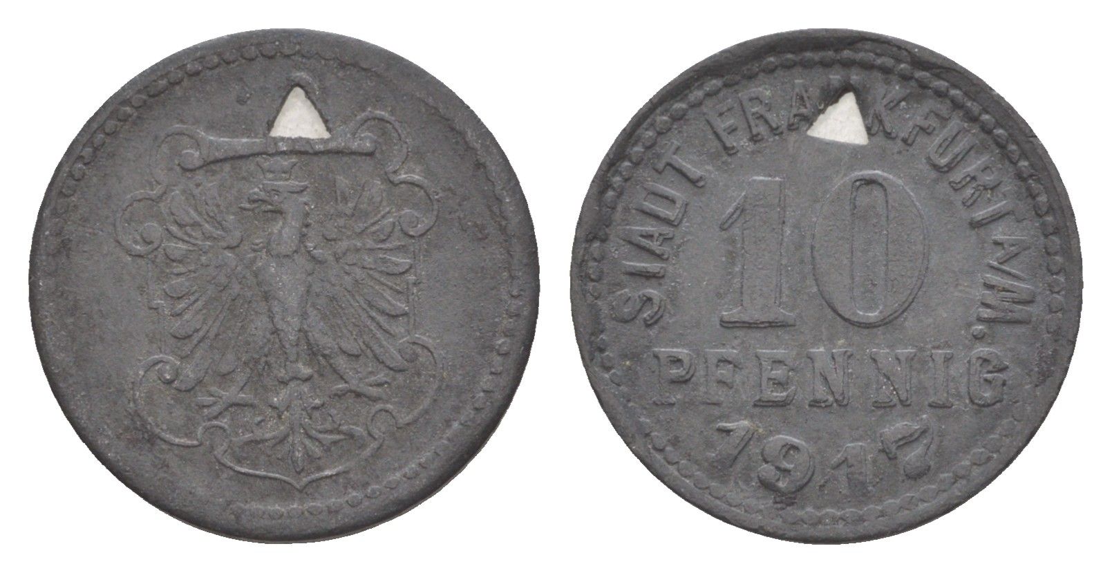 Франкфурт-на-Майне 10 пфеннигов 1917 Funck 136.1, Men05 7947.2, Men18 9918.2 цинк 4636-1152