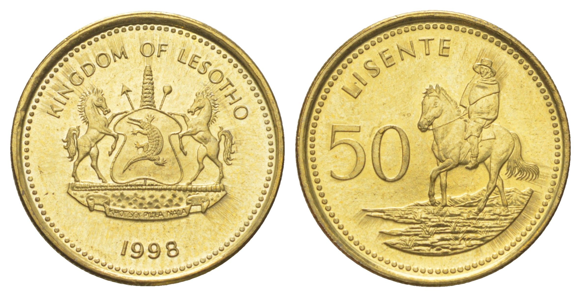 Лесото 50 лисенте 1998 KM 65 сталь плакированная латунью UNC 4617-444