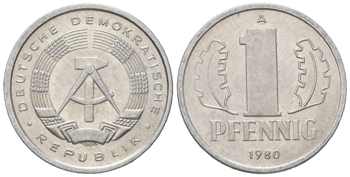 ГДР 1 пфенниг 1980 A KM 8.2 алюминий 201-559