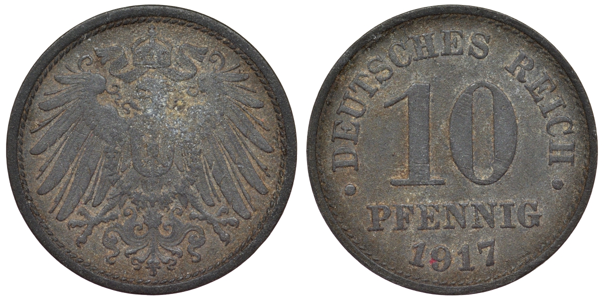 Германия 10 пфеннигов 1917 KM 26, J. 299, Weege 8 цинк 4119-321