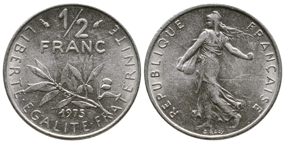 ФРАНЦИЯ 1/2 ФРАНКА 1975 KM 931.1 никель 51-4314