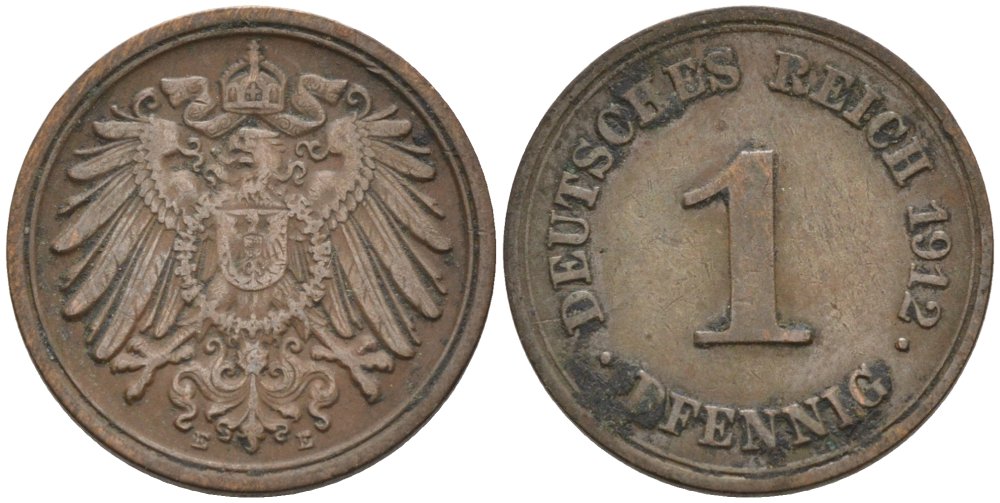 Германия 1 пфенниг 1912 E KM 10, J. 10 медь 4576-249